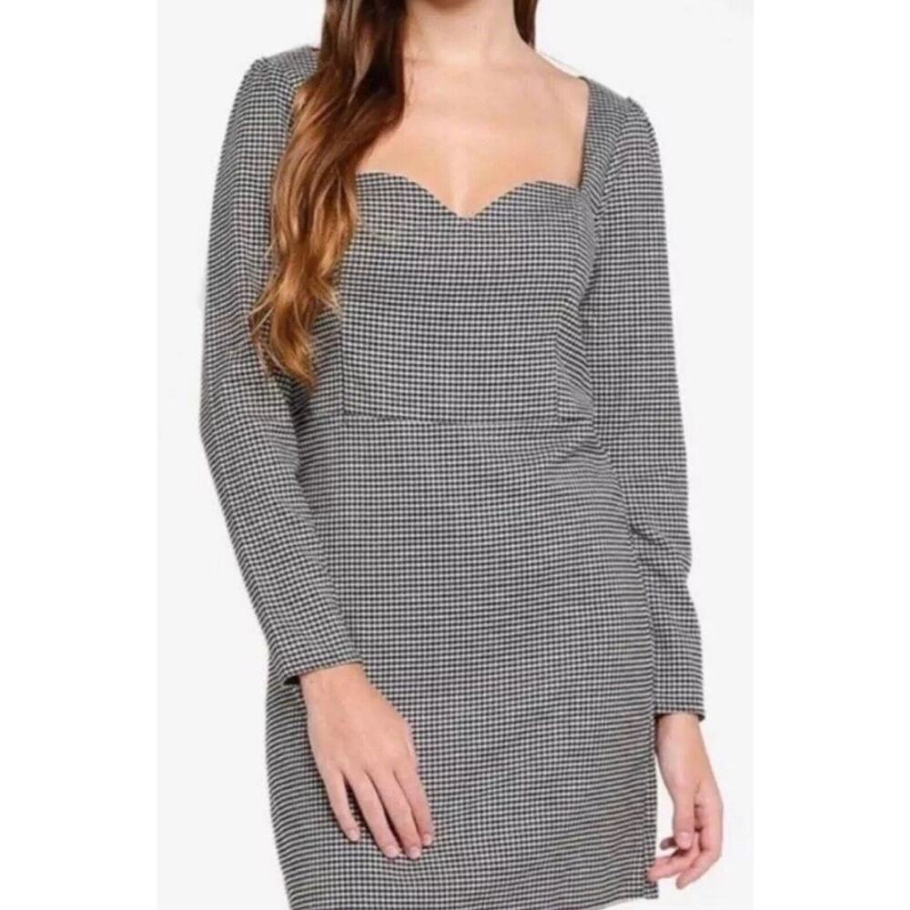 Abercrombie & Fitch Size L Sheath Dress Long Sleeve Black White Houndstooth
